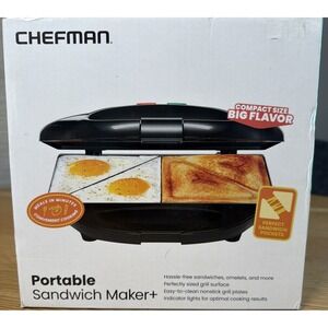 Chefman Portable Electric Sandwich Maker - Omelet, Panini Press Quesadilla NIB